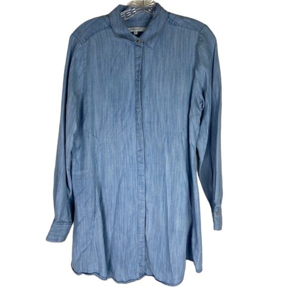 Foxcroft Dress Women’s Blue Chambray Button Down Shirt Pockets 100% Tencel 8 - Picture 1 of 11